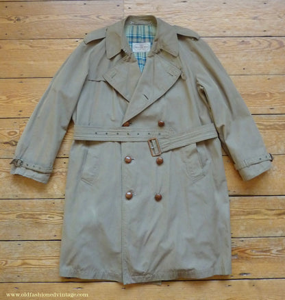 Vintage Mens 1940s 1950s Moss Bros Trench Coat Double Breasted Raincoat Mac L / XL