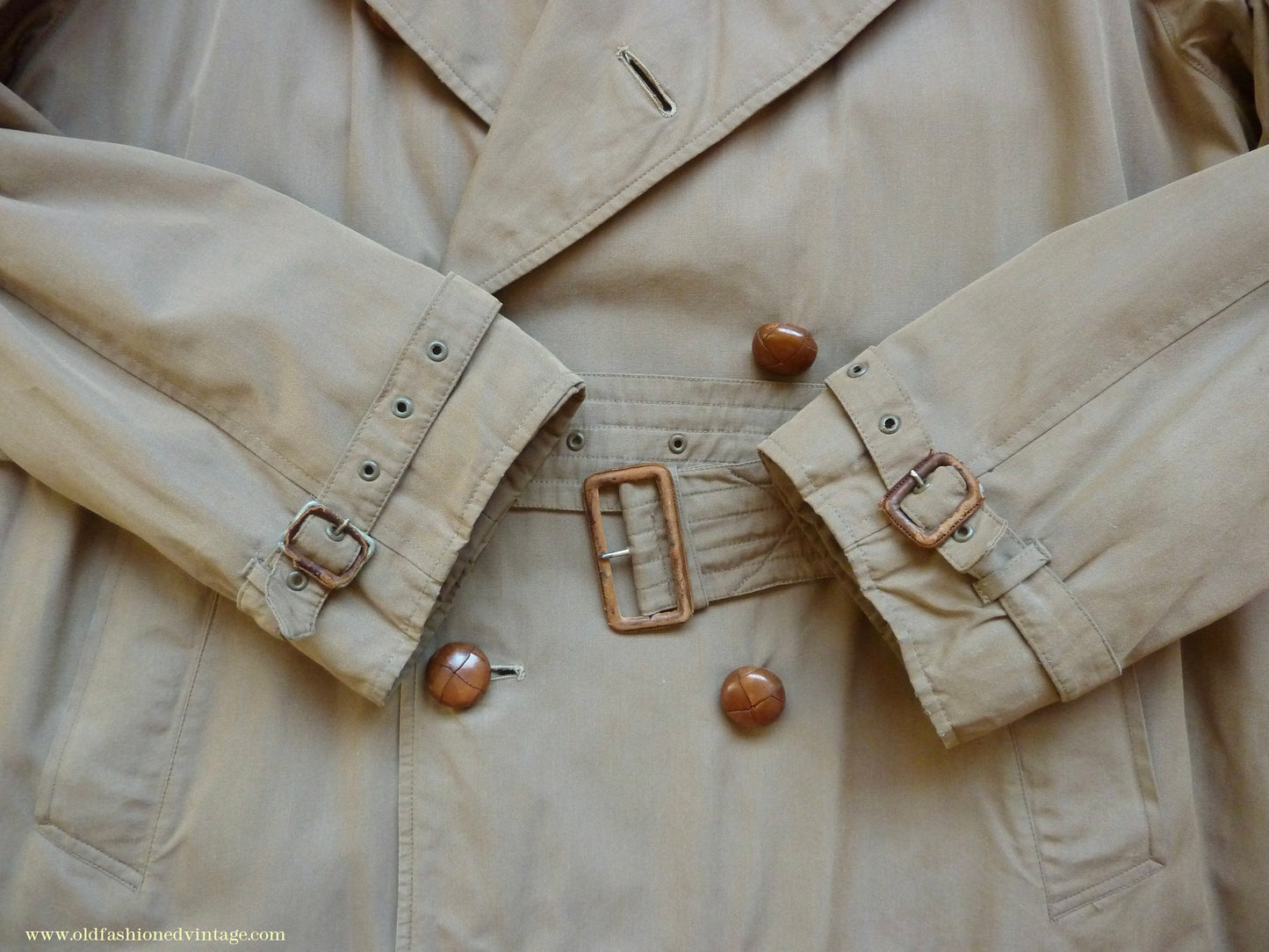 Vintage Mens 1940s 1950s Moss Bros Trench Coat Double Breasted Raincoat Mac L / XL