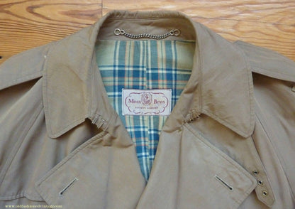 Vintage Mens 1940s 1950s Moss Bros Trench Coat Double Breasted Raincoat Mac L / XL