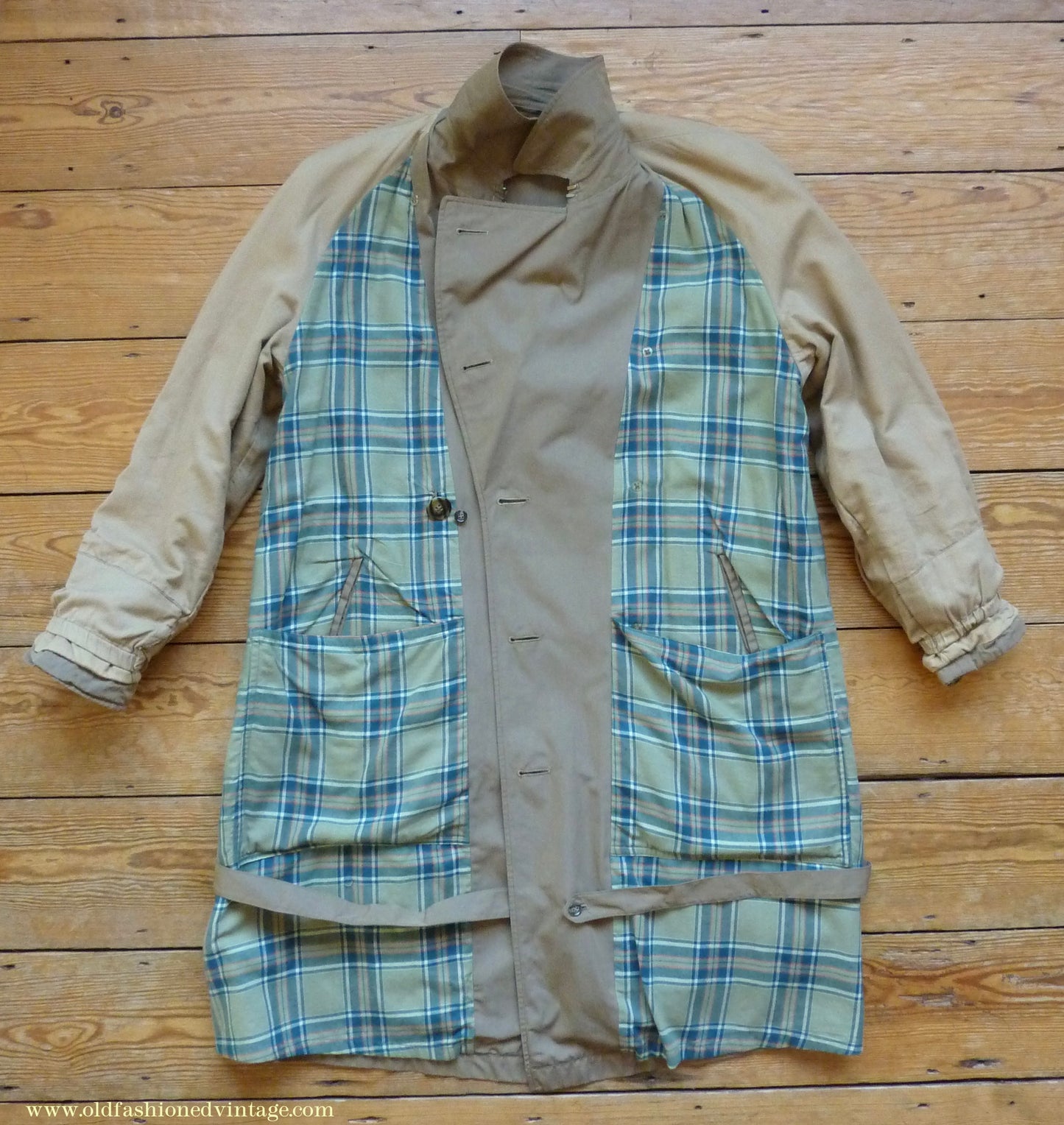 Vintage Mens 1940s 1950s Moss Bros Trench Coat Double Breasted Raincoat Mac L / XL