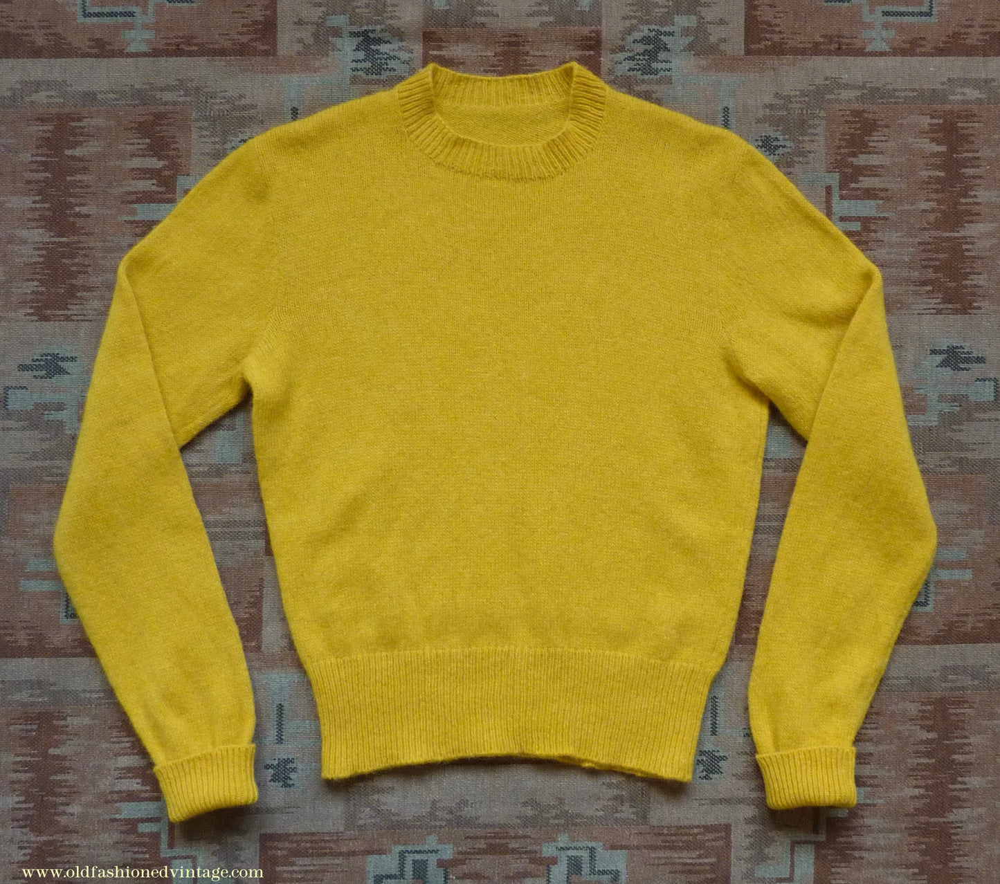 Old Fashioned Garments Vintage Reproduction 1940s Mens Round Neck Jumper Dandelion Yellow Sweater S