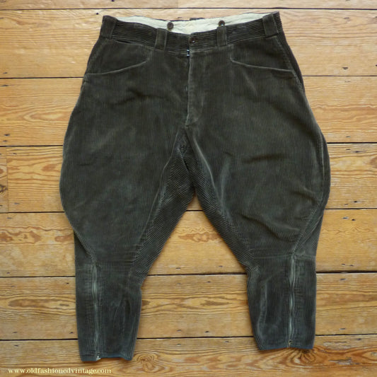 Vintage Mens 1940s French Breeches Brown Corduroy Zip Leg Jodhpurs Riding Work Trousers Pants 36"