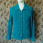 Vintage 1950s Mens Hand Knitted Zip Up Cardigan Lumberjacket Sweater Jade Green Blue Marl M
