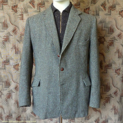 Vintage Mens 1950s Keldon Harris Tweed Sports Jacket Green Brown Black 40"