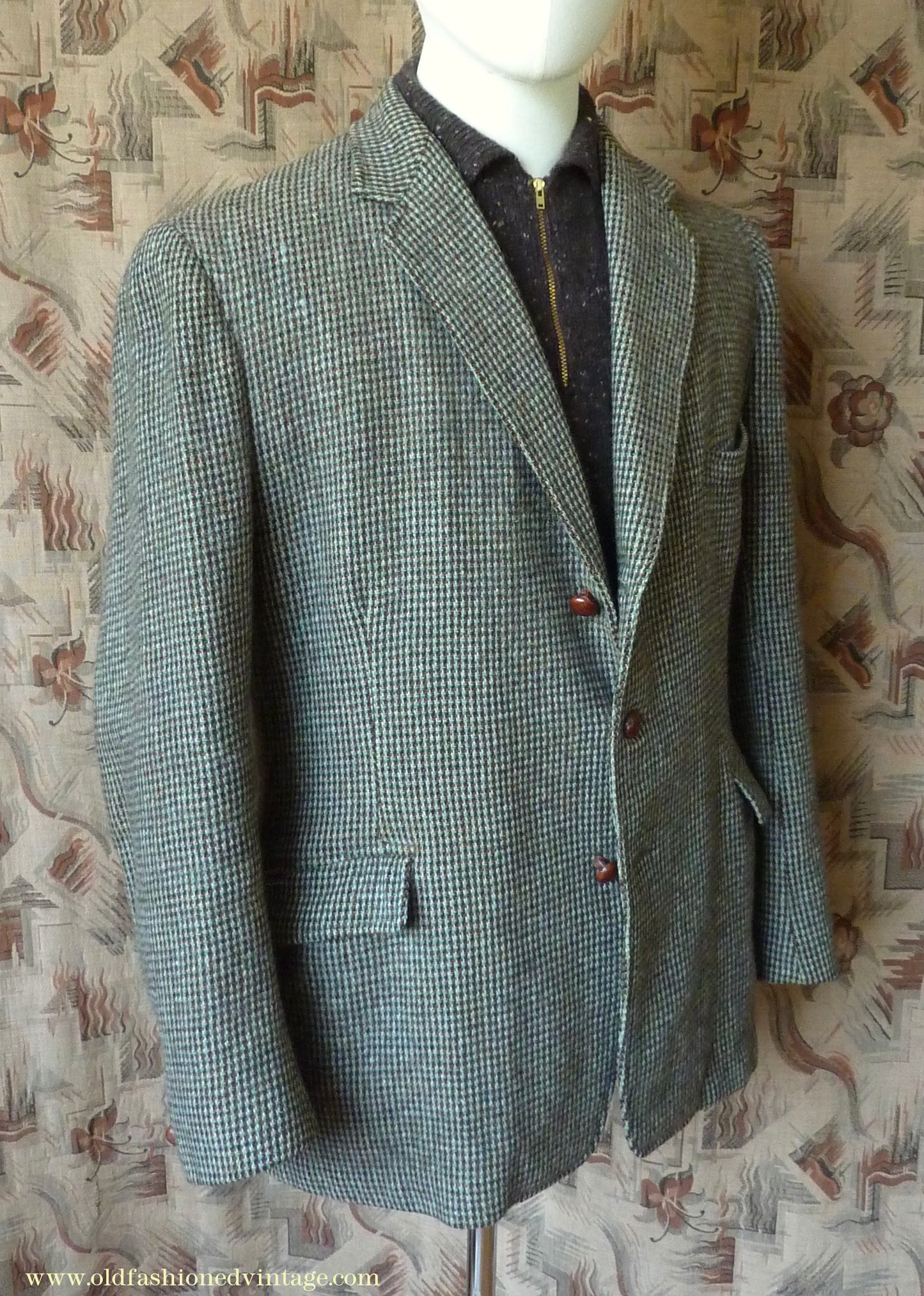 Vintage Mens 1950s Keldon Harris Tweed Sports Jacket Green Brown Black 40"