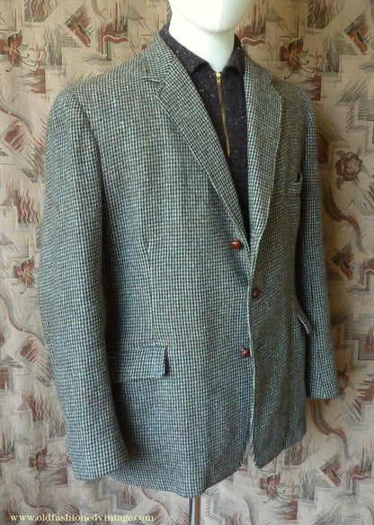 Vintage Mens 1950s Keldon Harris Tweed Sports Jacket Green Brown Black 40"