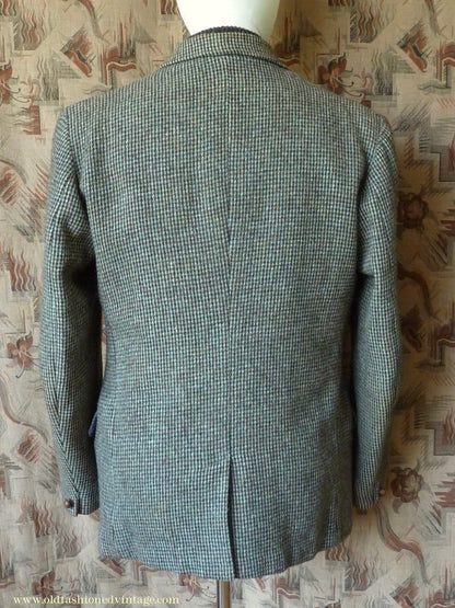 Vintage Mens 1950s Keldon Harris Tweed Sports Jacket Green Brown Black 40"