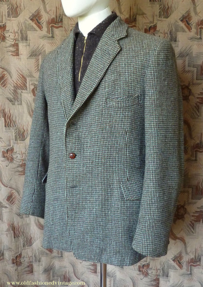 Vintage Mens 1950s Keldon Harris Tweed Sports Jacket Green Brown Black 40"