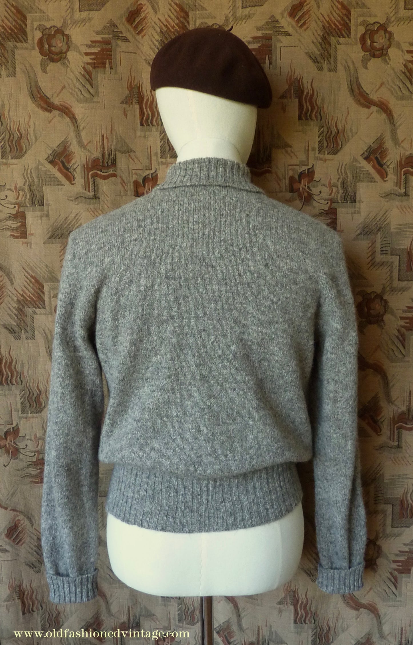 Old Fashioned Garments Vintage Reproduction 1930s Mens Wind-Breaker Grey Brown Marl Zip Neck Jumper Polo Collar Sweater M