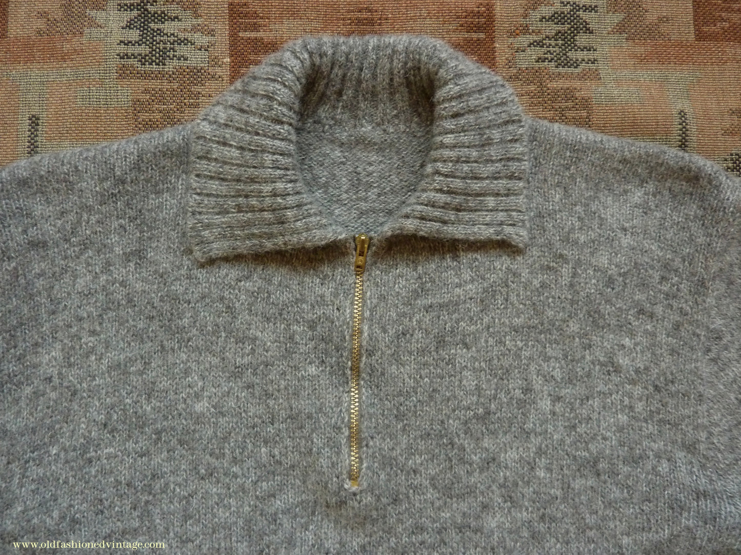 Old Fashioned Garments Vintage Reproduction 1930s Mens Wind-Breaker Grey Brown Marl Zip Neck Jumper Polo Collar Sweater M