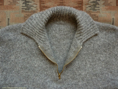 Old Fashioned Garments Vintage Reproduction 1930s Mens Wind-Breaker Grey Brown Marl Zip Neck Jumper Polo Collar Sweater M