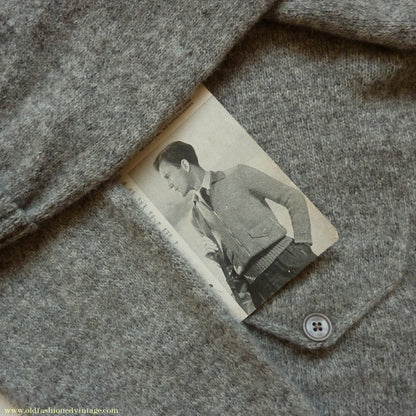 Old Fashioned Garments Vintage Reproduction 1930s Mens Wind-Breaker Grey Brown Marl Zip Neck Jumper Polo Collar Sweater M
