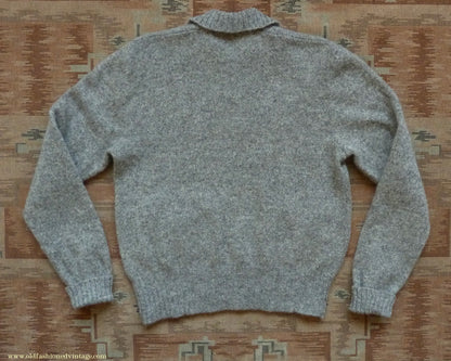 Old Fashioned Garments Vintage Reproduction 1930s Mens Wind-Breaker Grey Brown Marl Zip Neck Jumper Polo Collar Sweater M
