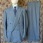 Vintage Mens 1940s CC41 Double Breasted Suit Light Grey Wool Blue Windowpane Check 42"