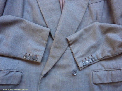 Vintage Mens 1940s CC41 Double Breasted Suit Light Grey Wool Blue Windowpane Check 42"