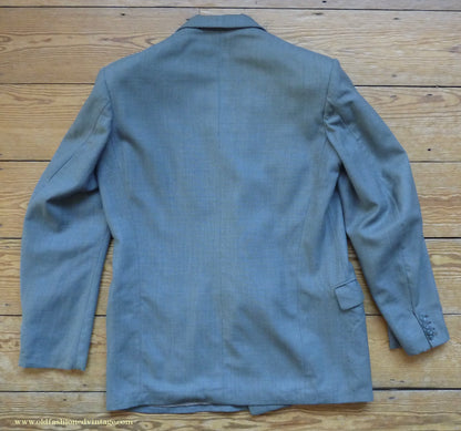 Vintage Mens 1940s CC41 Double Breasted Suit Light Grey Wool Blue Windowpane Check 42"
