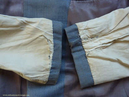 Vintage Mens 1940s CC41 Double Breasted Suit Light Grey Wool Blue Windowpane Check 42"