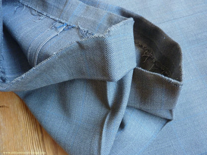Vintage Mens 1940s CC41 Double Breasted Suit Light Grey Wool Blue Windowpane Check 42"