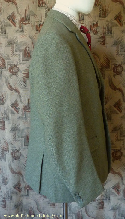 Vintage Mens 1960s Bespoke 2 Piece Jacket & Waistcoat Set Single Breasted Olive Green Brown Overcheck Wool 38"/40"