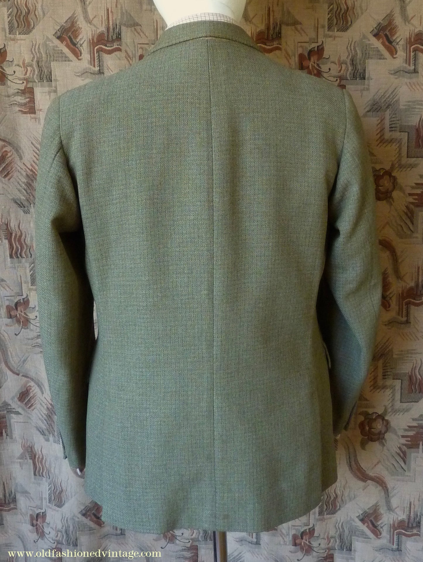 Vintage Mens 1960s Bespoke 2 Piece Jacket & Waistcoat Set Single Breasted Olive Green Brown Overcheck Wool 38"/40"