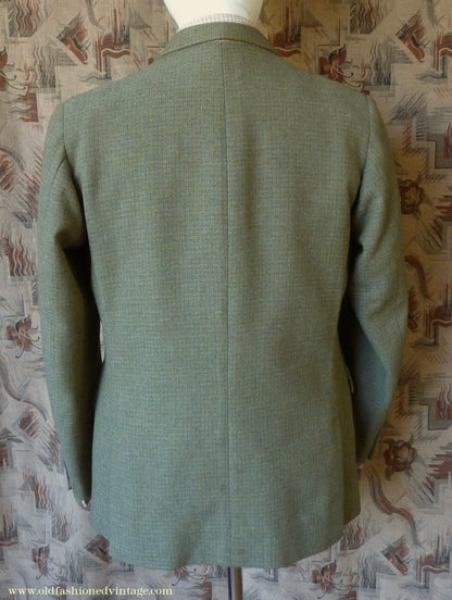 Vintage Mens 1960s Bespoke 2 Piece Jacket & Waistcoat Set Single Breasted Olive Green Brown Overcheck Wool 38"/40"