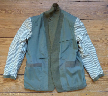Vintage Mens 1960s Bespoke 2 Piece Jacket & Waistcoat Set Single Breasted Olive Green Brown Overcheck Wool 38"/40"