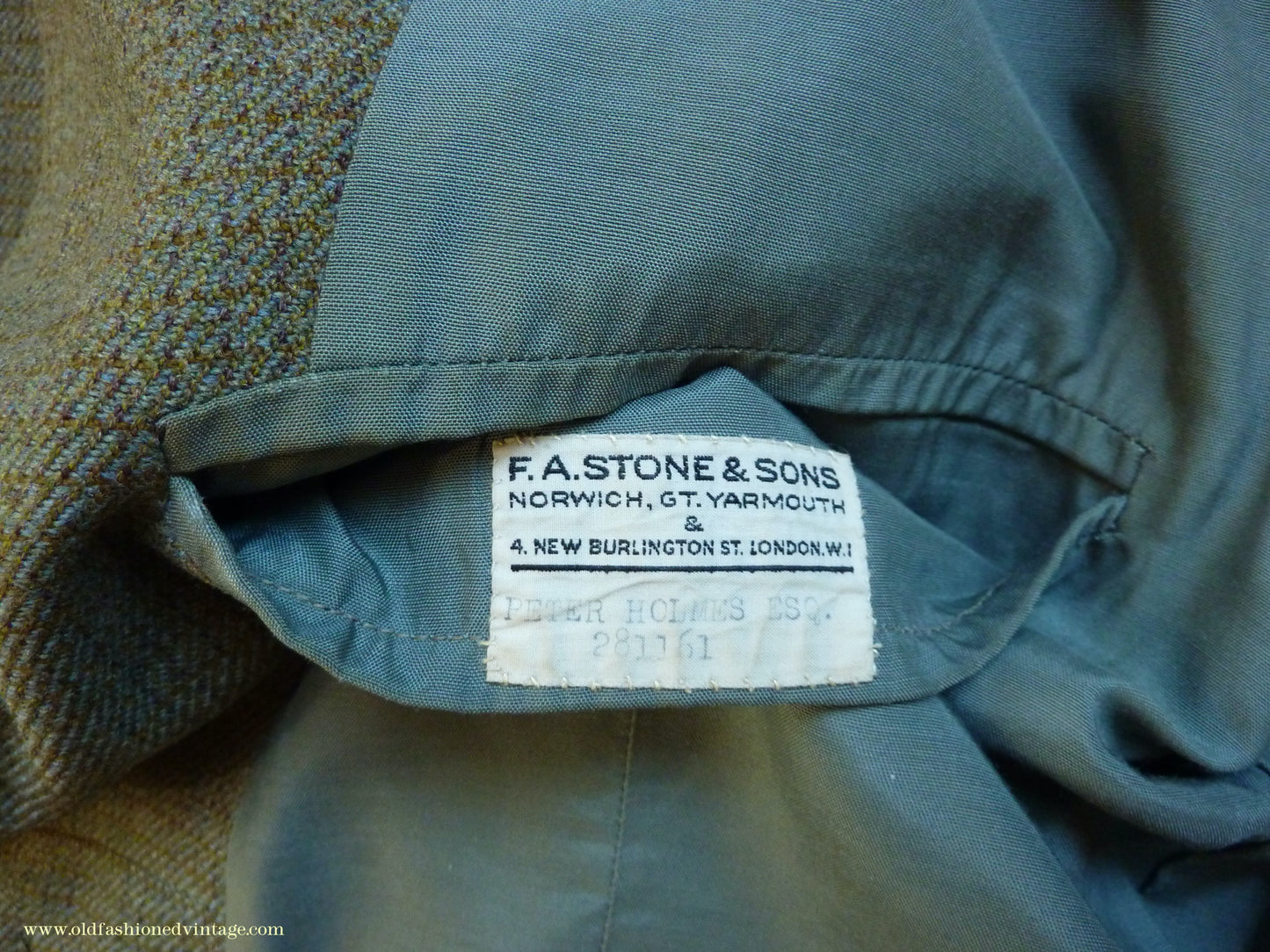 Vintage Mens 1960s Bespoke 2 Piece Jacket & Waistcoat Set Single Breasted Olive Green Brown Overcheck Wool 38"/40"
