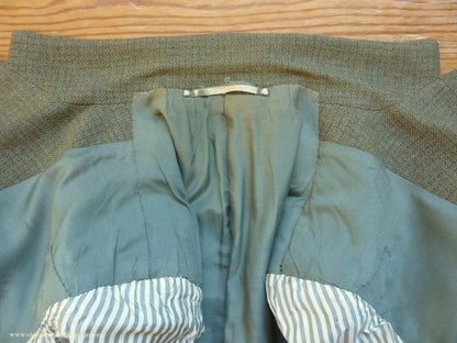Vintage Mens 1960s Bespoke 2 Piece Jacket & Waistcoat Set Single Breasted Olive Green Brown Overcheck Wool 38"/40"