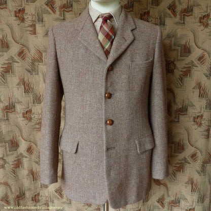 Vintage Mens 1950s Harris Tweed Sports Jacket Heathered Brown Grey 36"