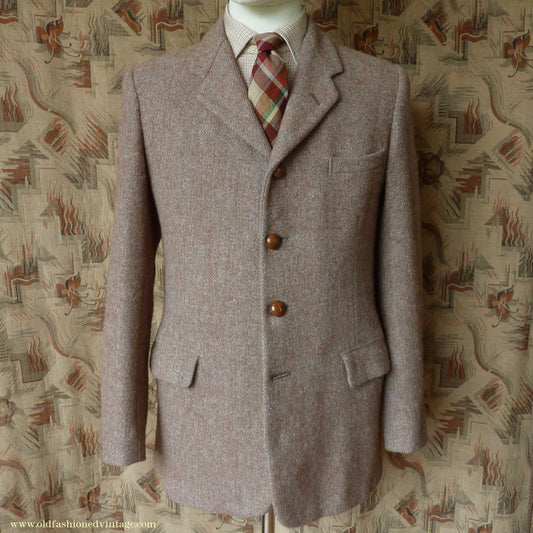 Vintage Mens 1950s Harris Tweed Sports Jacket Heathered Brown Grey 36"