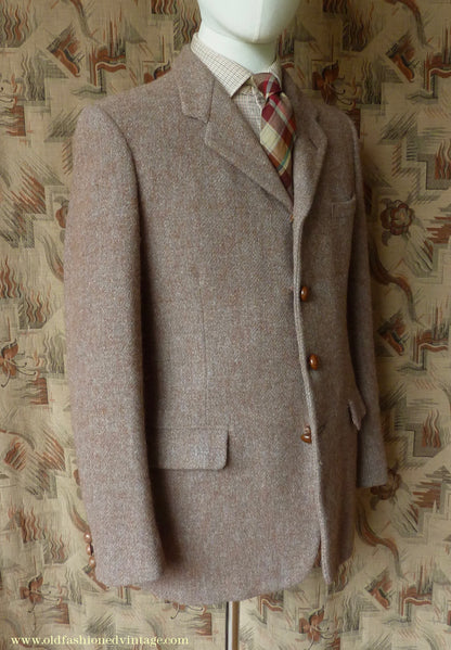 Vintage Mens 1950s Harris Tweed Sports Jacket Heathered Brown Grey 36"