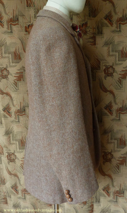 Vintage Mens 1950s Harris Tweed Sports Jacket Heathered Brown Grey 36"