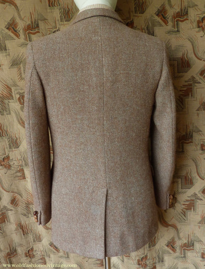 Vintage Mens 1950s Harris Tweed Sports Jacket Heathered Brown Grey 36"