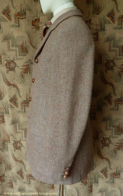 Vintage Mens 1950s Harris Tweed Sports Jacket Heathered Brown Grey 36"