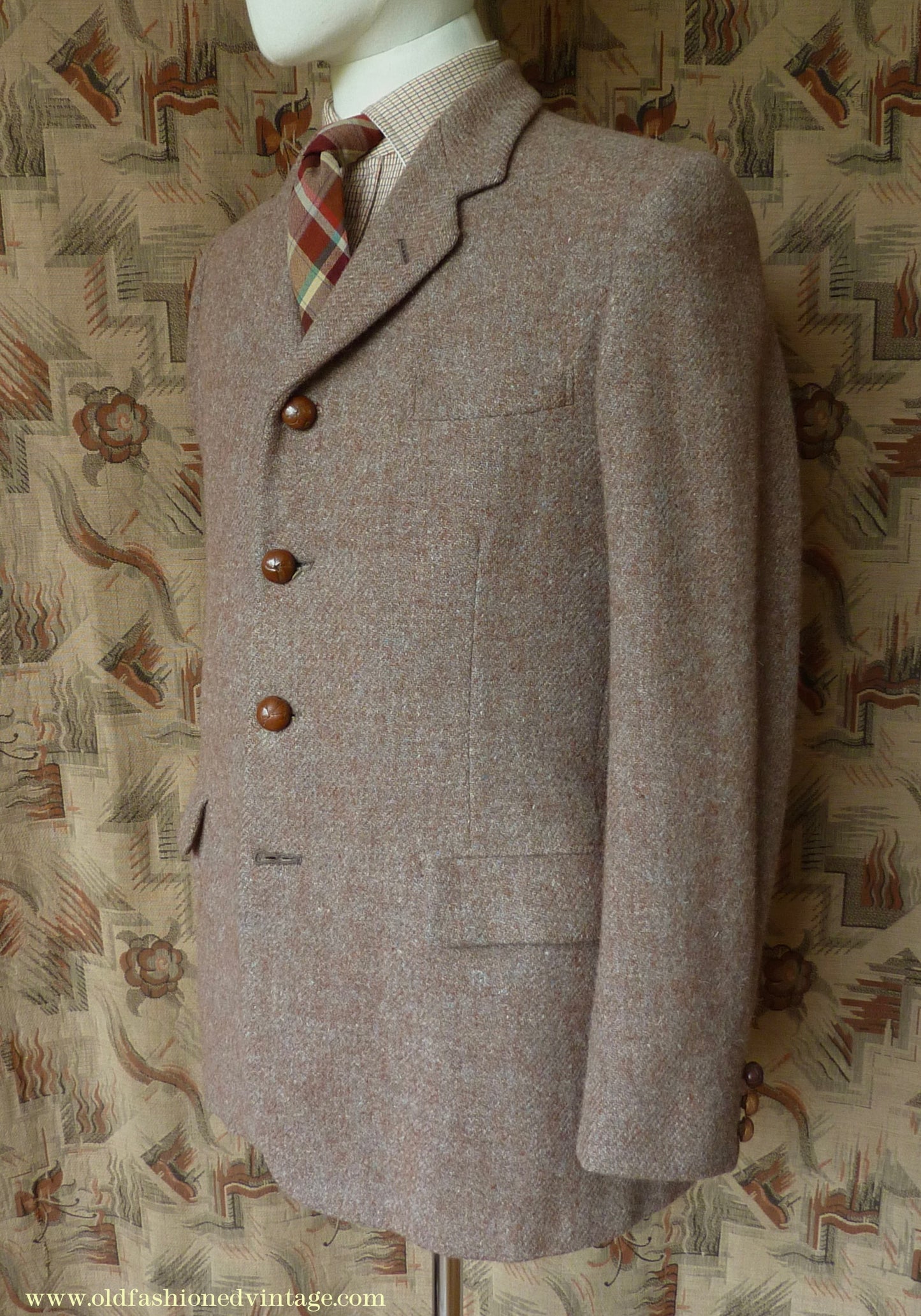 Vintage Mens 1950s Harris Tweed Sports Jacket Heathered Brown Grey 36"