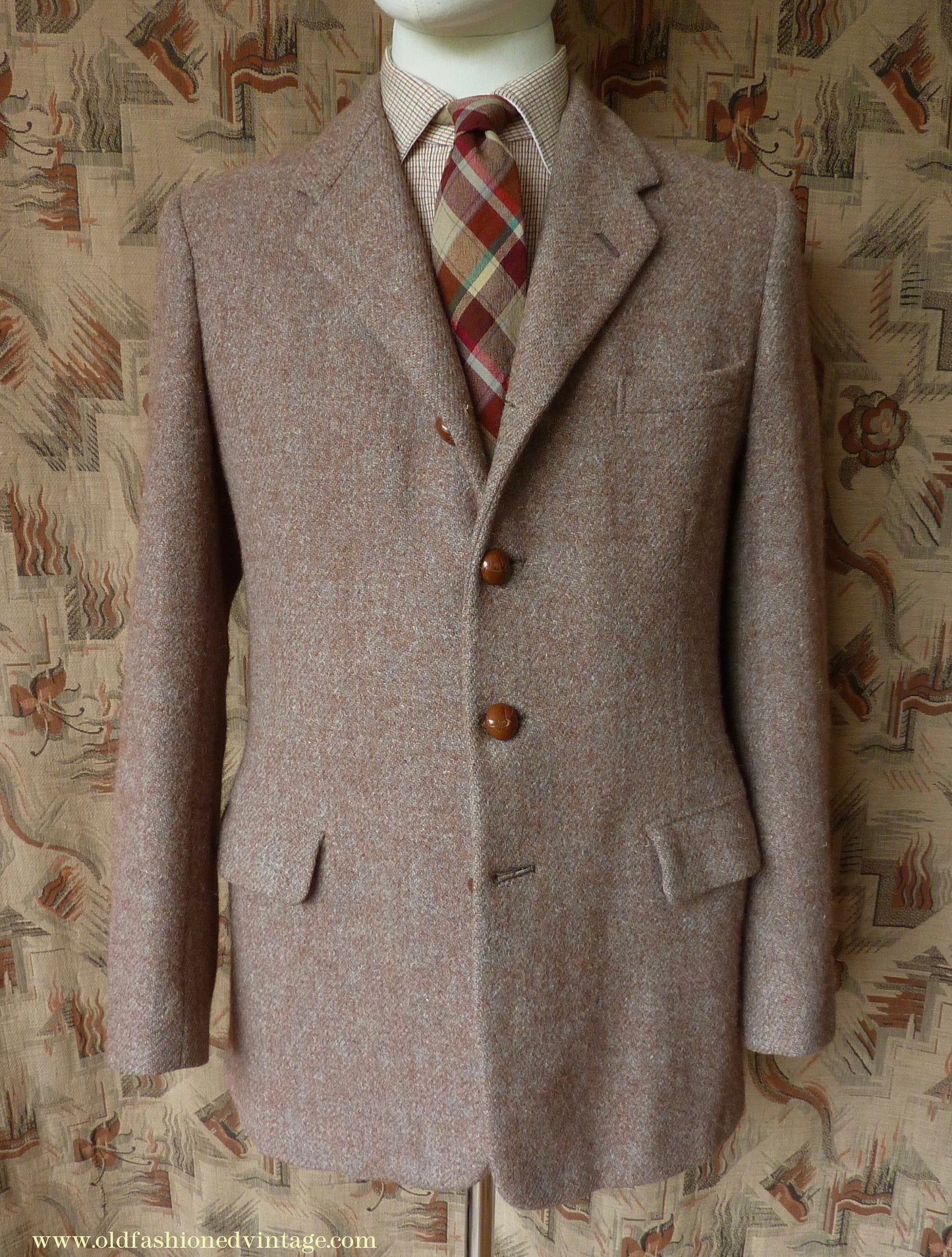 Vintage Mens 1950s Harris Tweed Sports Jacket Heathered Brown Grey 36"