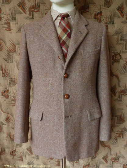 Vintage Mens 1950s Harris Tweed Sports Jacket Heathered Brown Grey 36"
