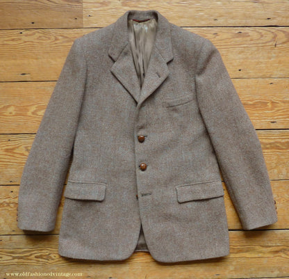 Vintage Mens 1950s Harris Tweed Sports Jacket Heathered Brown Grey 36"