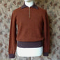 Old Fashioned Garments Vintage Reproduction 1940s Mens Zip Neck Jumper Two Tone Rust Brown Polo Collar Sweater Lumberjacket M