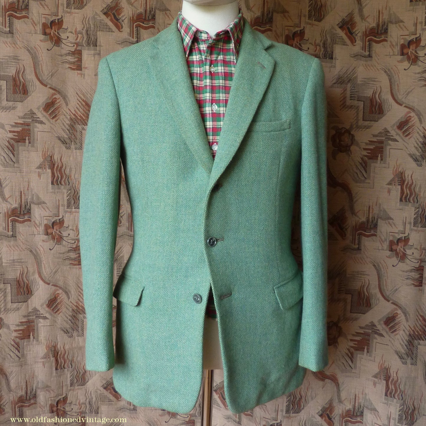 Vintage Mens 1950s Hopsack Sports Jacket Jade Green Wool 36" 37"
