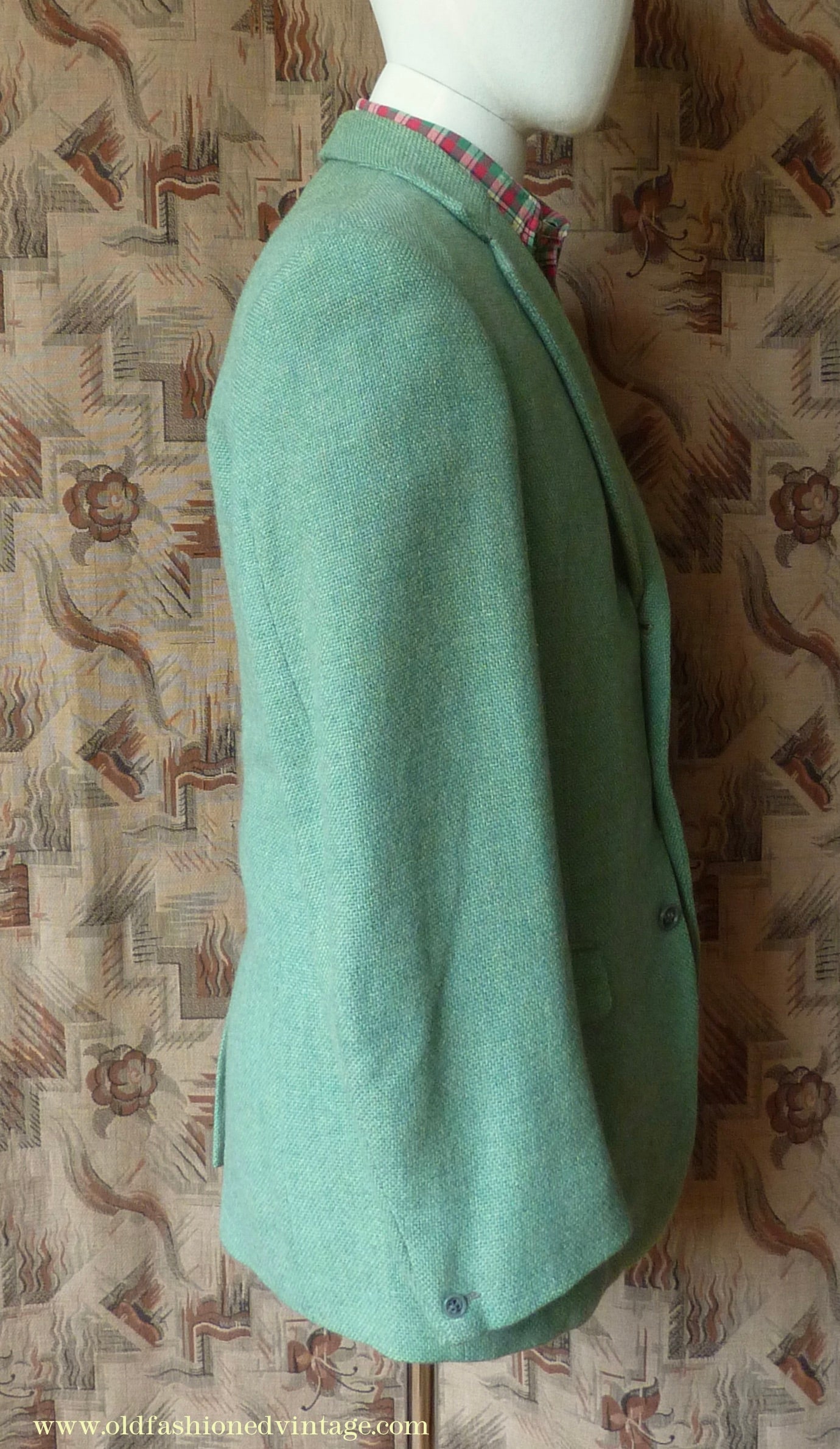 Vintage Mens 1950s Hopsack Sports Jacket Jade Green Wool 36" 37"