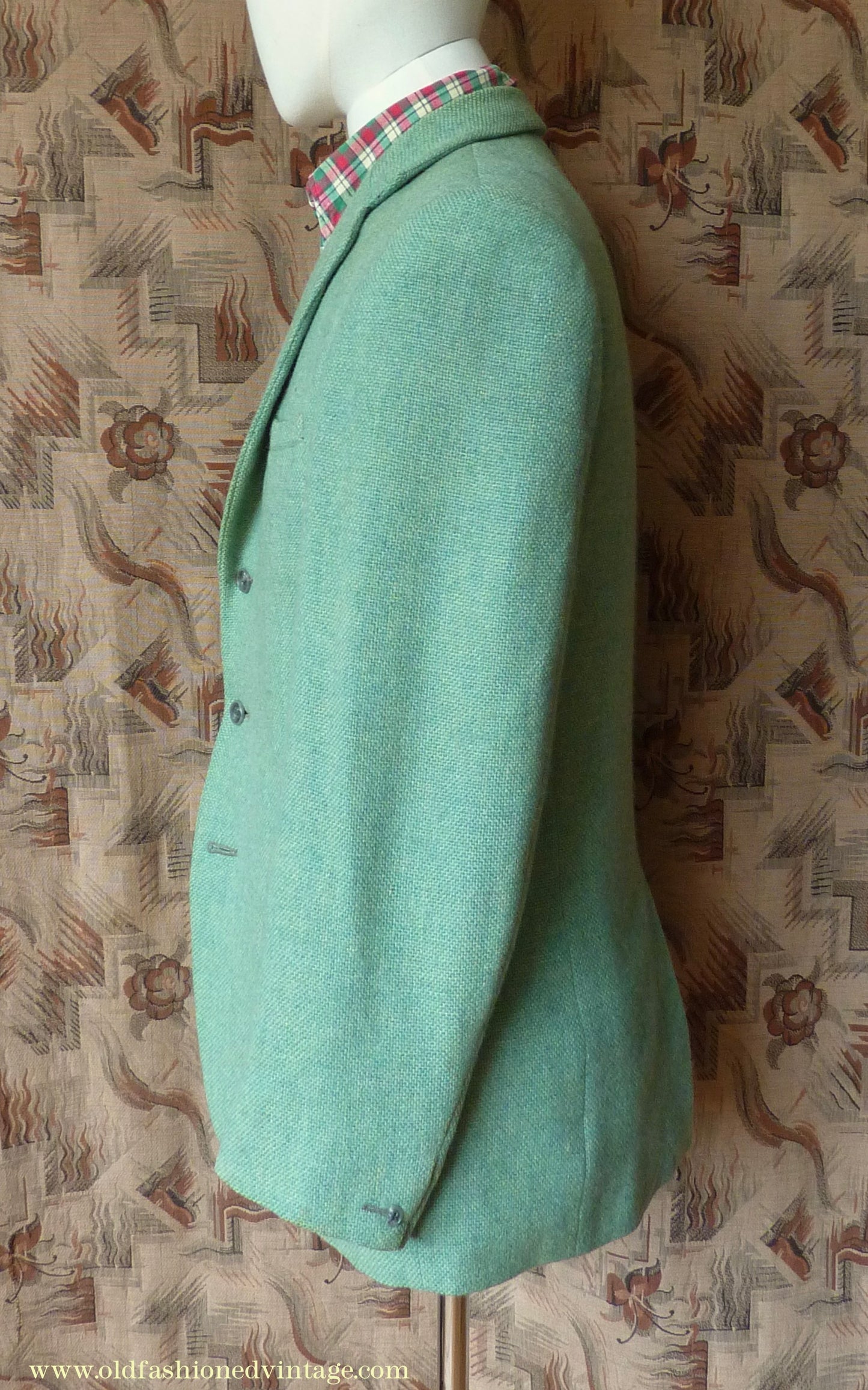 Vintage Mens 1950s Hopsack Sports Jacket Jade Green Wool 36" 37"