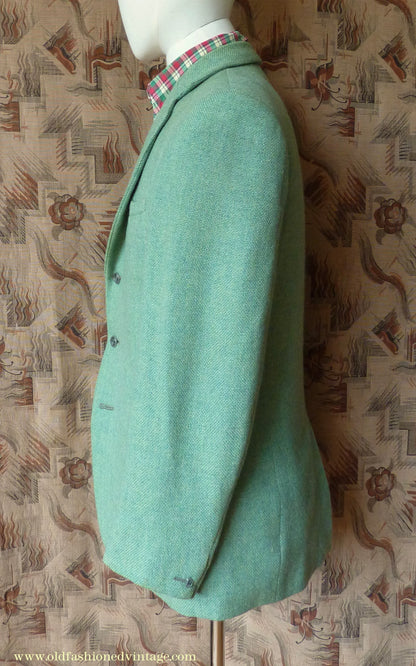 Vintage Mens 1950s Hopsack Sports Jacket Jade Green Wool 36" 37"
