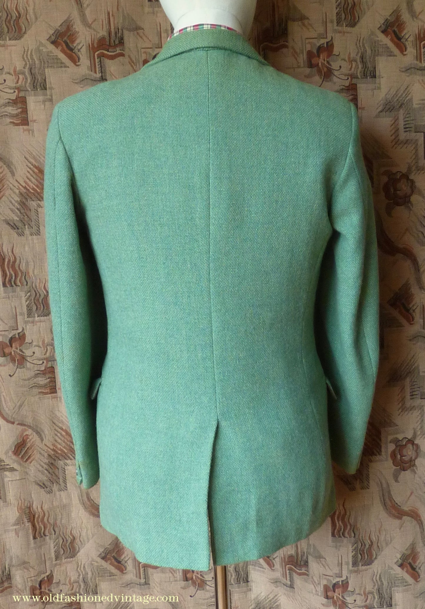 Vintage Mens 1950s Hopsack Sports Jacket Jade Green Wool 36" 37"