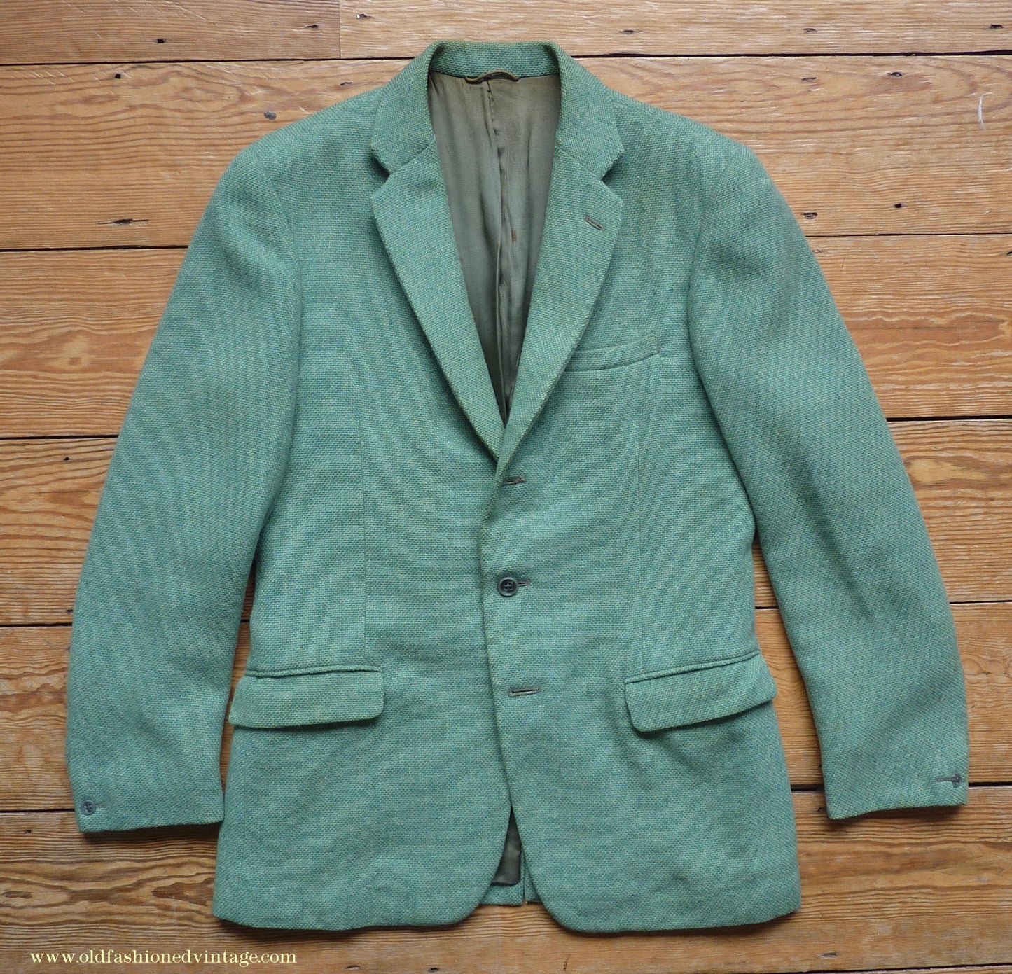 Vintage Mens 1950s Hopsack Sports Jacket Jade Green Wool 36" 37"