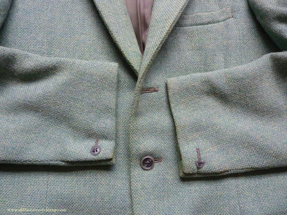 Vintage Mens 1950s Hopsack Sports Jacket Jade Green Wool 36" 37"