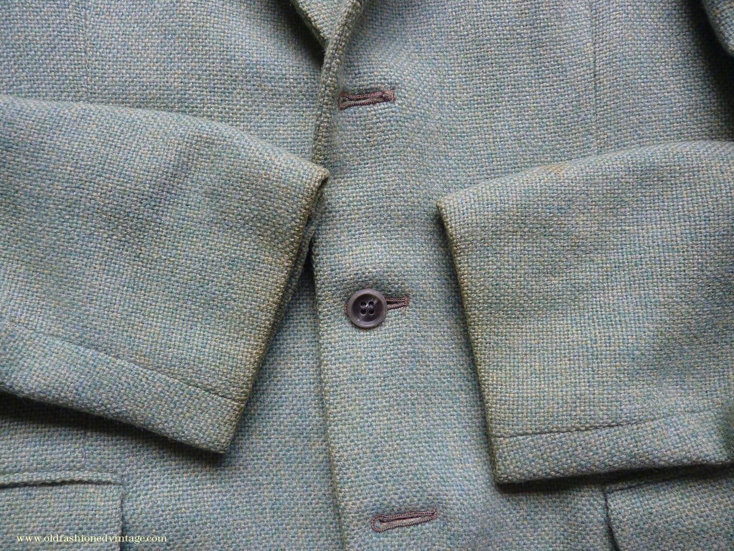 Vintage Mens 1950s Hopsack Sports Jacket Jade Green Wool 36" 37"