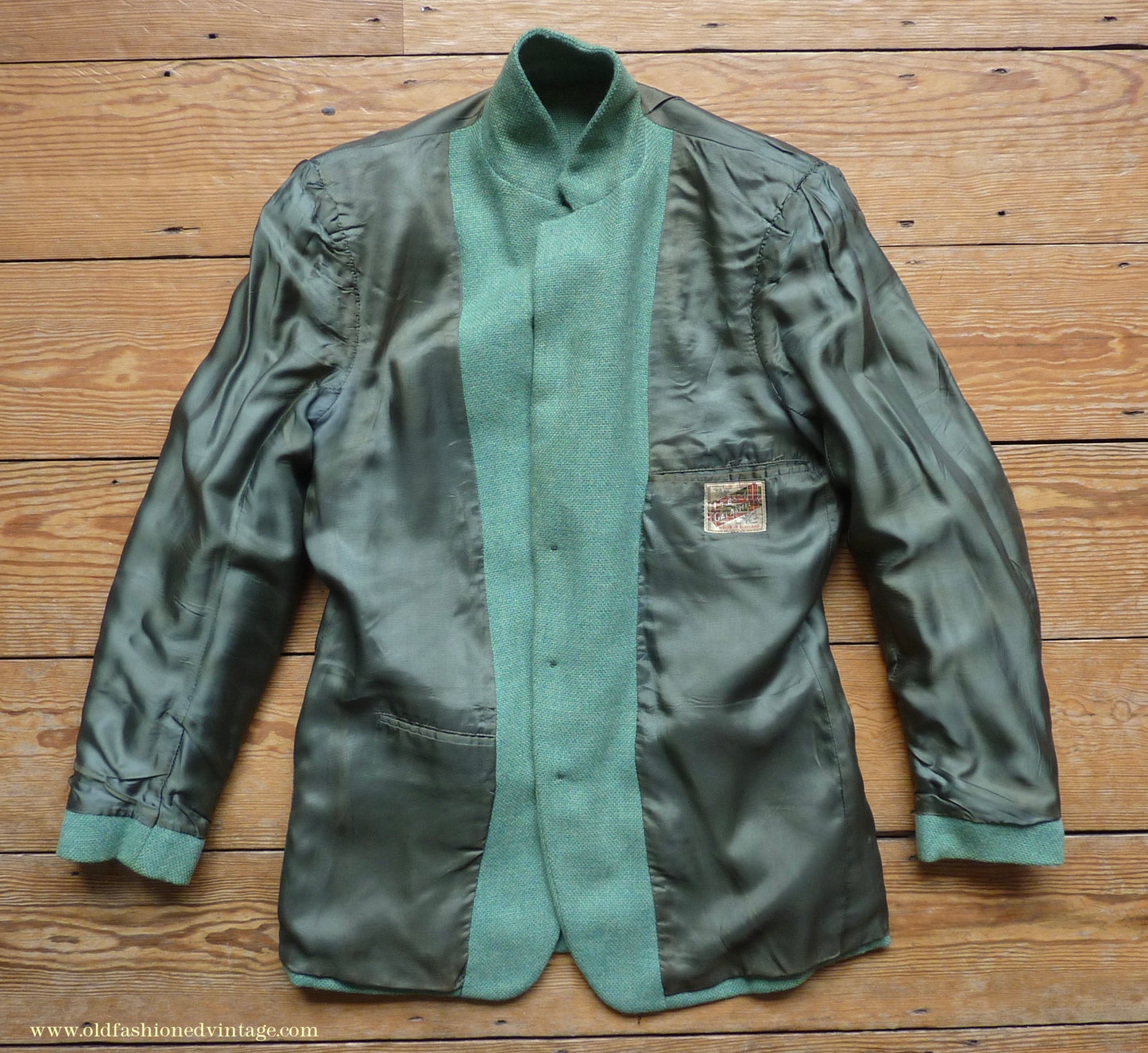 Vintage Mens 1950s Hopsack Sports Jacket Jade Green Wool 36" 37"