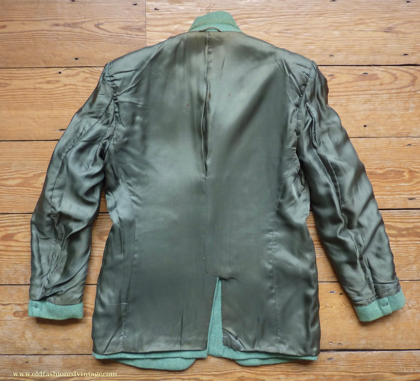 Vintage Mens 1950s Hopsack Sports Jacket Jade Green Wool 36" 37"