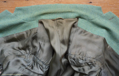 Vintage Mens 1950s Hopsack Sports Jacket Jade Green Wool 36" 37"